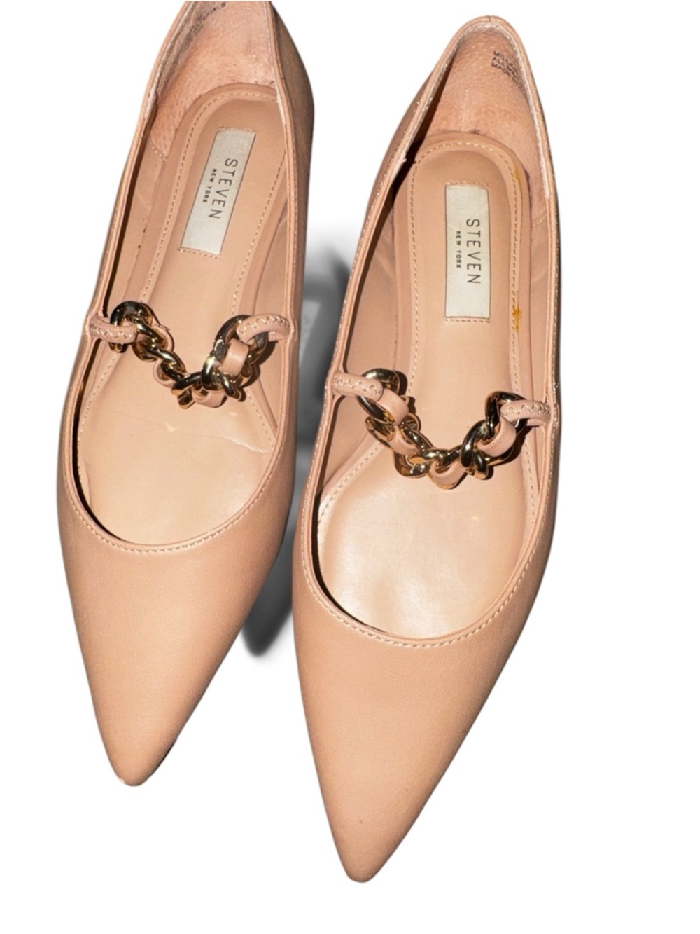 Steve Madden pointed flats Beige ‎with gold Chain-Accent size 7